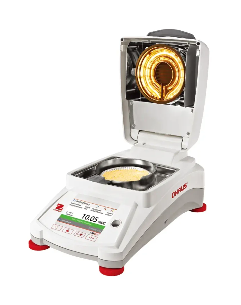 OHAUS MB120 moisture analysis with drying pan open