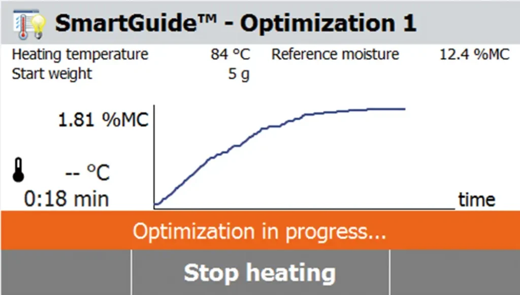 MB120 SmartGuide with reference moisture value on touchscreen display